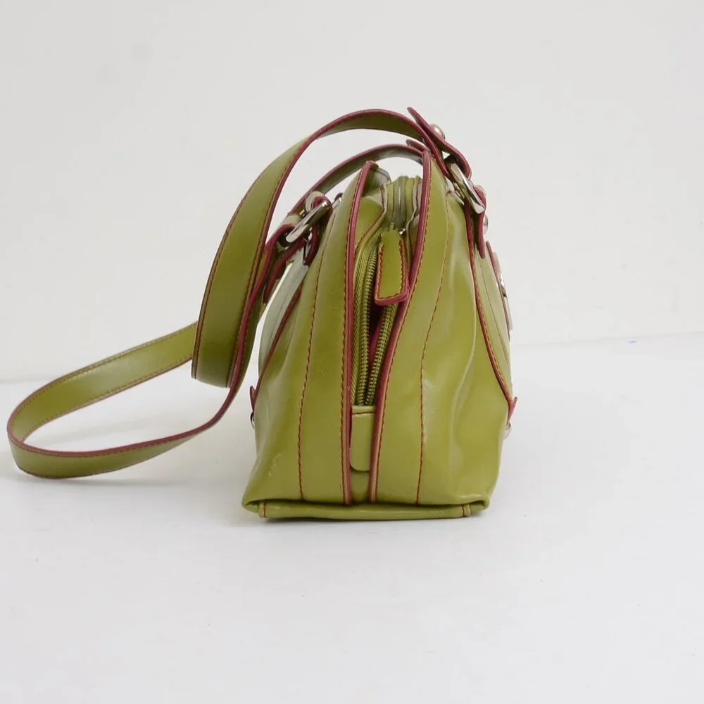 Nine West Green Pink Vegan‎ Leather Satchel Handbag Purse Retro Twee Colorful